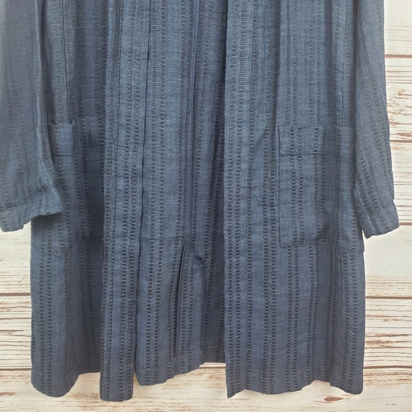 Eileen Fisher Womens XS Navy Blue "Indigo" Textured Stripe Linen Jacket - Picture 4 of 9